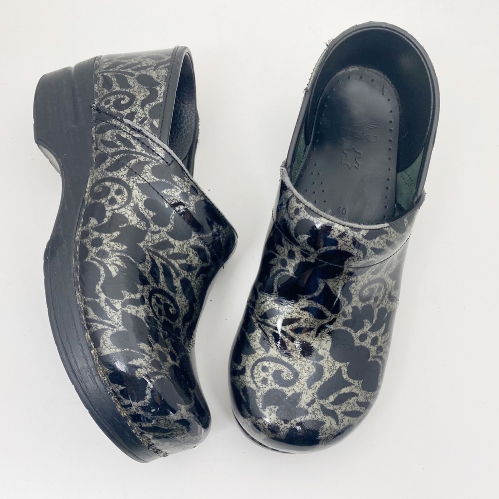 Dansko Professional Floral Damask Patent Leather Clogs Womens 9.5-10 EU 40